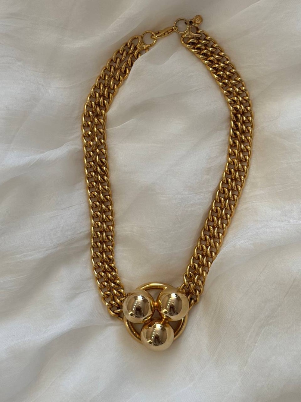 Vintage Pierre Cardin 1980s Gold Multi Strand Curb Chain Ball Necklace Signed